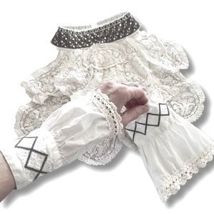 Vintage White Lace Jabot with Cross Stitch Collar and Coordinating Cuffs